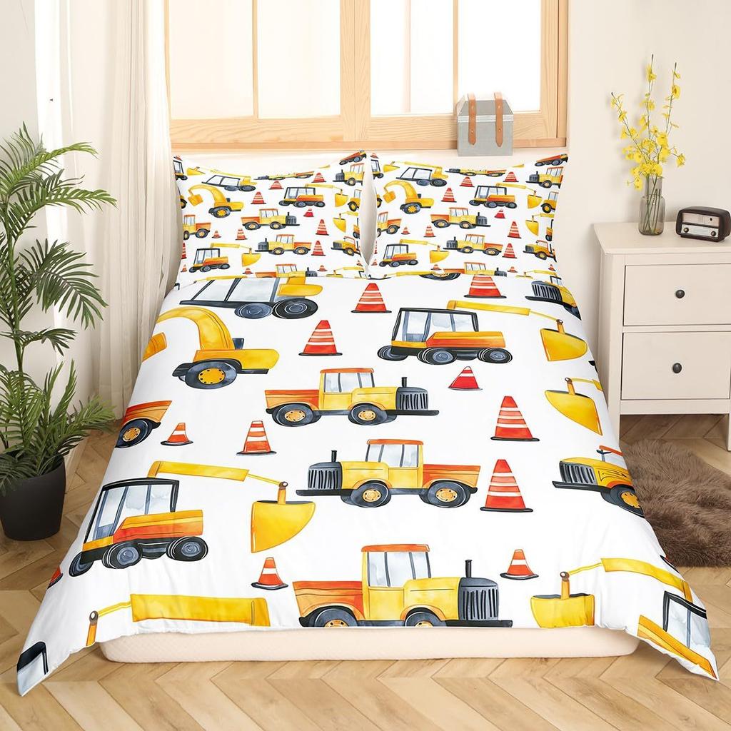 Construction Vehicle Duvet Cover Tractor Excavator Bedding Set Children Boy Bedroom Three-Piece Set