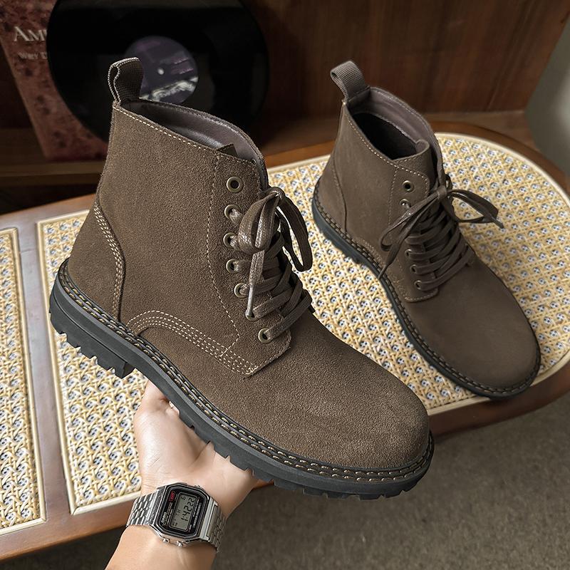 Fashion Classic Man High Top Shoes New Leather Ankle Boots Sneakers Fashion Outdoor Mens Basic Boots Lace Up Non-Slip Motorcycle Botas