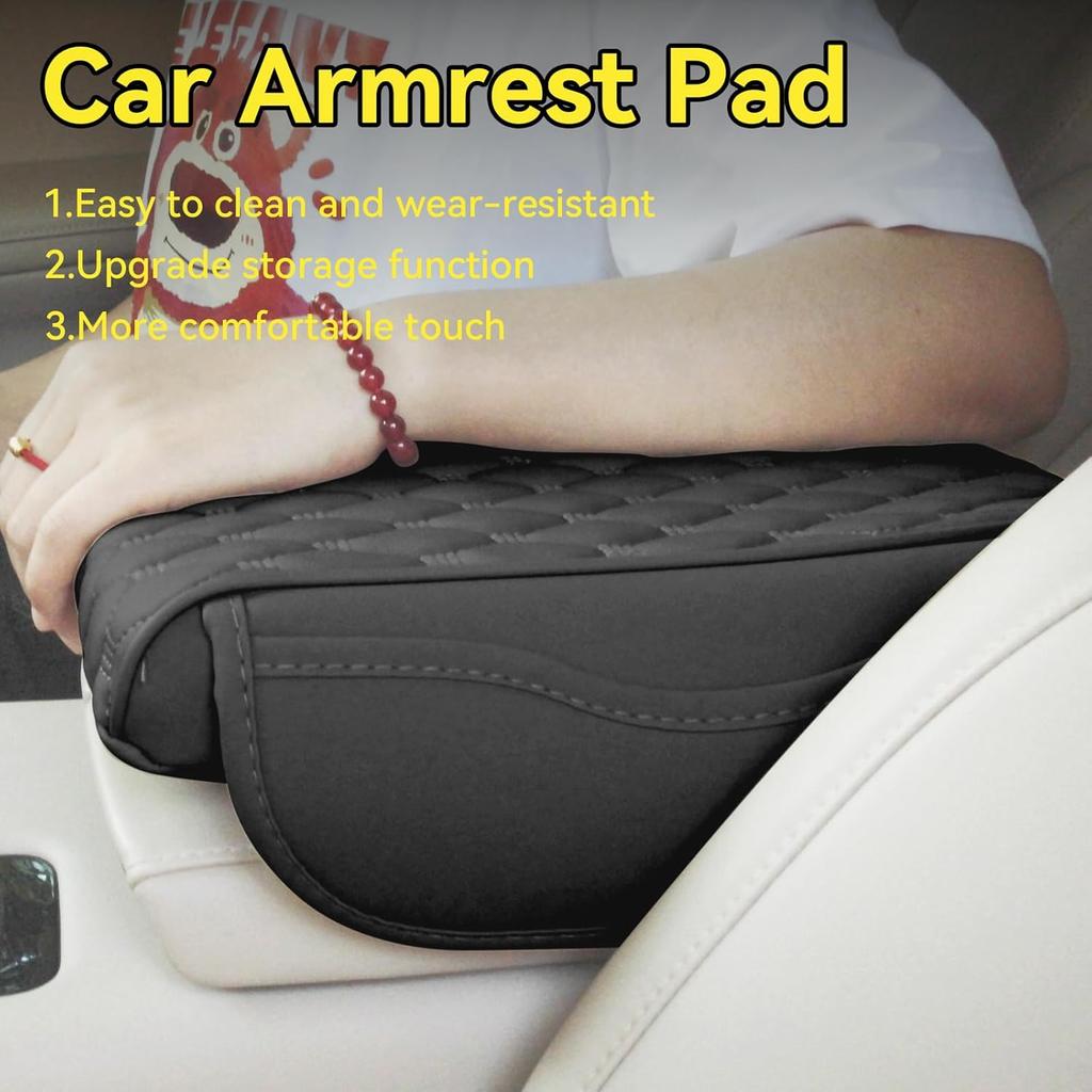 Center Console Cover For Cars, Trucks & SUVs - Ergonomic Pain Relief With Memory Foam Leather | Non-Slip Waterproof Design & 2 Organizer Pockets