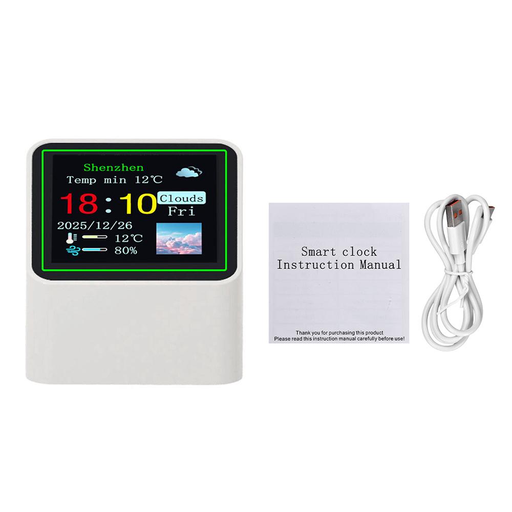 Small Portable Smart Wifi Weather Station Display Weather Temperature Humidity Time Alarm Clock Desktop Decoration STV08 белый