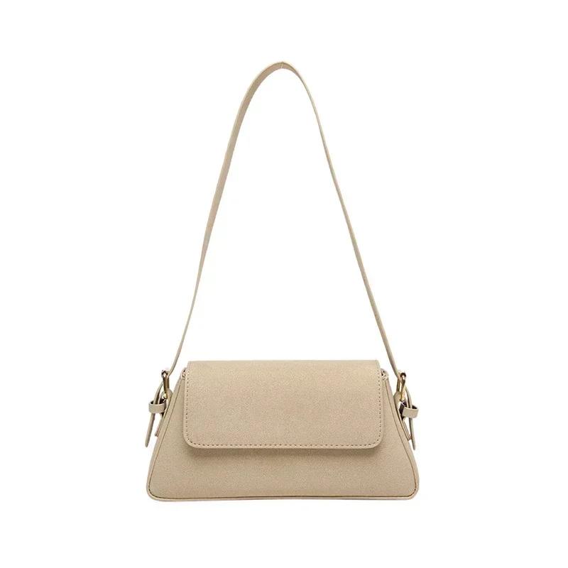 Solid Color Suede Zipper Sweet Shoulder Bags on Sale Simple Trend Sewing Thread Bags High Quality Popular Fashion Crossbody Bag