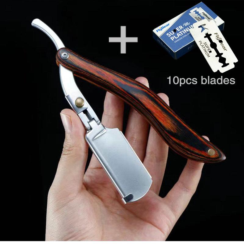 Senior Wood Handle Blade Shaving Razors Professional Barber Shaver Eyebrow Razor Men's Replaceable Blade Shaving Razor Men Gift