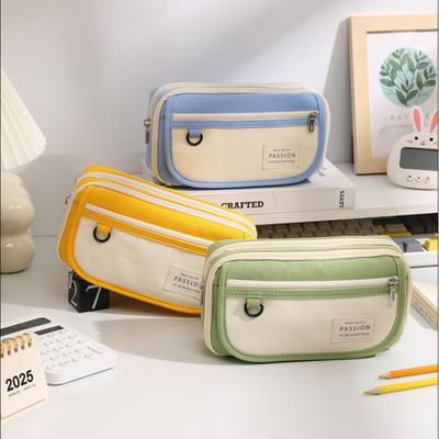 Bolsa de papelería de lona con bloques de colores de gran capacidad, caja de papelería multifuncional, bolsa para lápices para estudiantes, bolsa de almacenamiento simple para bolígrafos