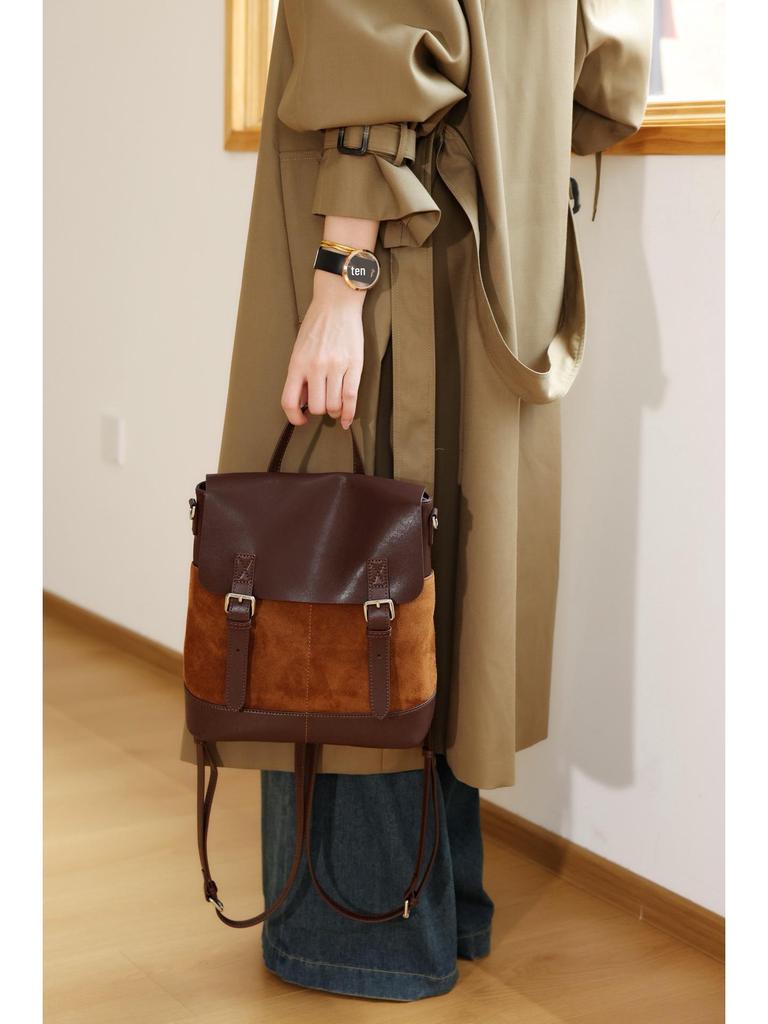 2025 Damen Wildleder Colorblock Großes Fassungsvermögen Retro Rucksack