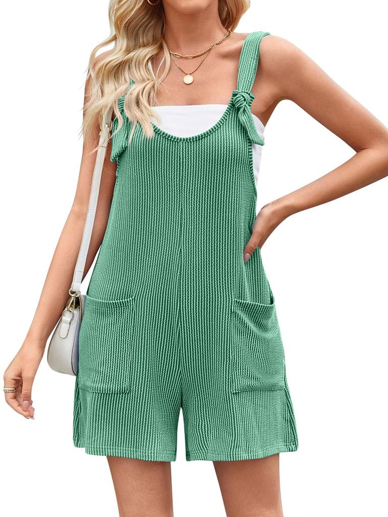 Damen Freizeit Ärmellos Taschen Gerade Locker Träger Kurzer Overall Jumpsuit