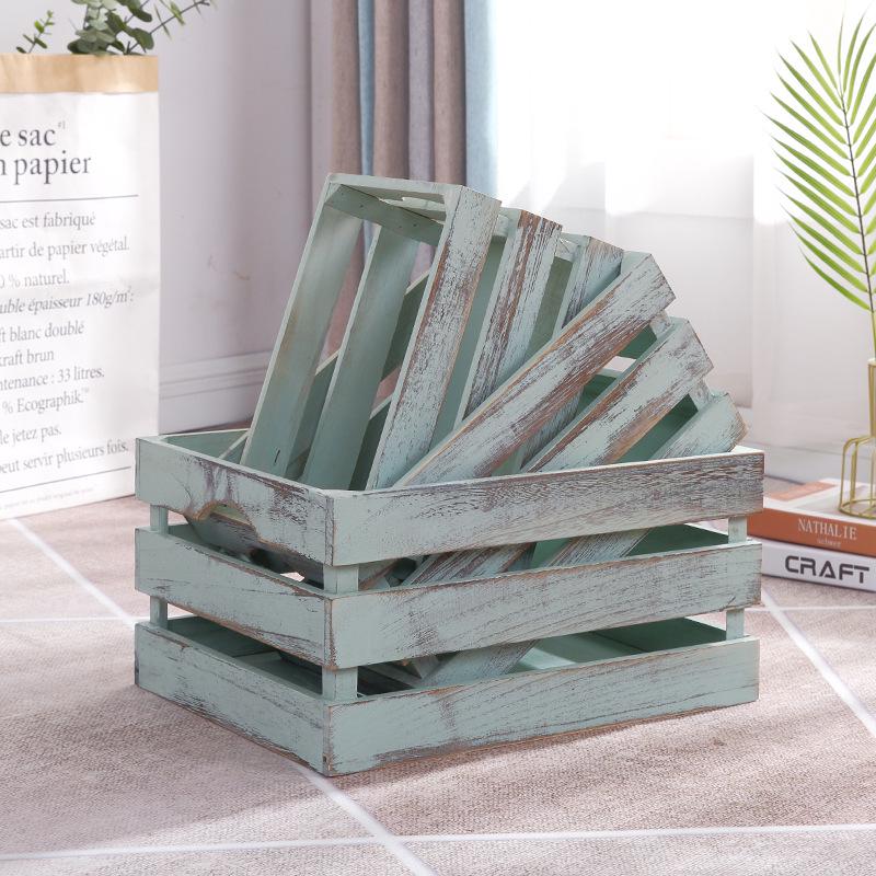 Винтажный состаренный деревянный ящик для хранения с планками для демонстрации и декора Small 30x20x16cm