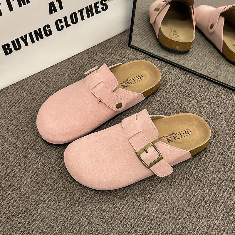 Non-slip bag head half slippers women's suede retro flat-soled single shoes versatile outer wear new spring and autumn season