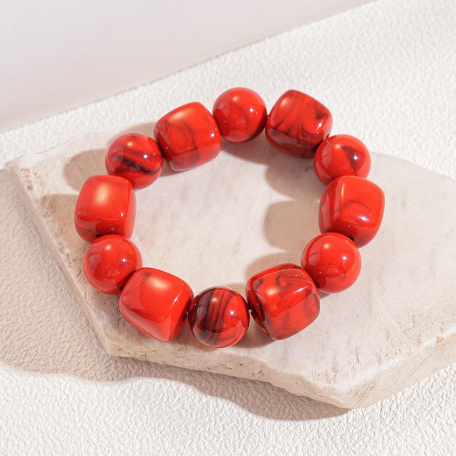 Red Purple Orange Green Acrylic Square Circle Beads Chain Bracelet Bangle for Women Handmade Jewelry Waterproof Jewelry Gift