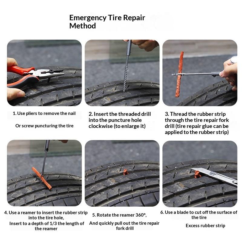 33/58Pcs Auto Tire Repair Set Puncture Repair Tools Car Van Motorcycle Bike Emergency Heavy Duty Tubeless Tire Repair Rivet Set