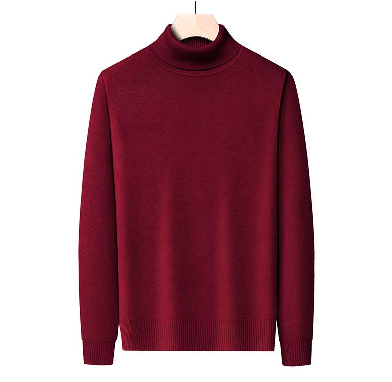 Men's Winter Warm Velvet High Neck Sweater - Solid Color Knit Pullover