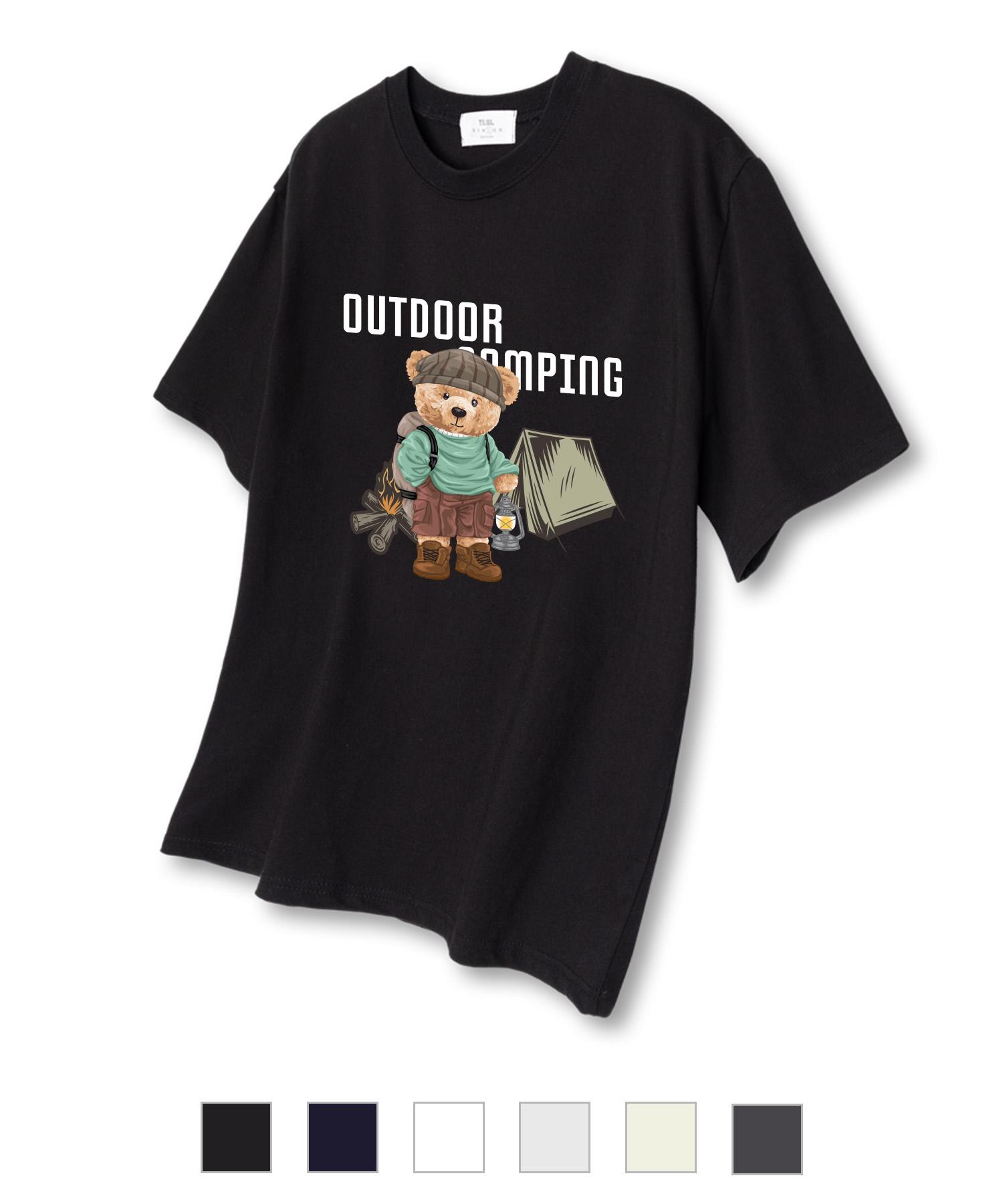 Tee Glake Camping Bear Short Sleeve T-Shirt_6 Colors Black/Xl