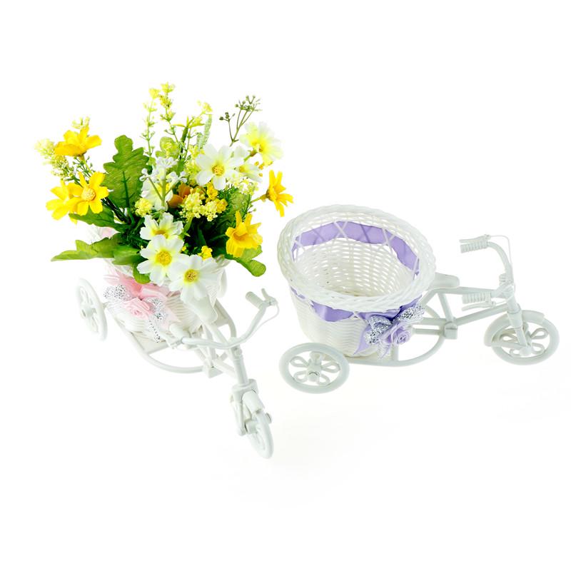 Excelent alb Triciclu Bicicletă Coș de flori Container pentru flori de plante Home Decor vază