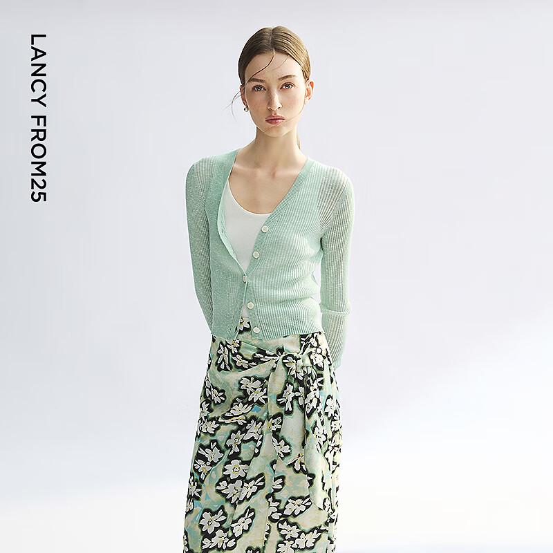 Lanzhi V-Neck Linen Blend Knit Cardigan