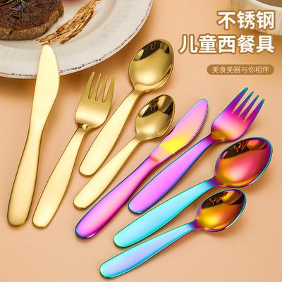 4 Pcs Set 304 Stainless Steel Children's Cutlery Set Portable Western Thickening Knives Forks Spoons Tableware Dinnerware