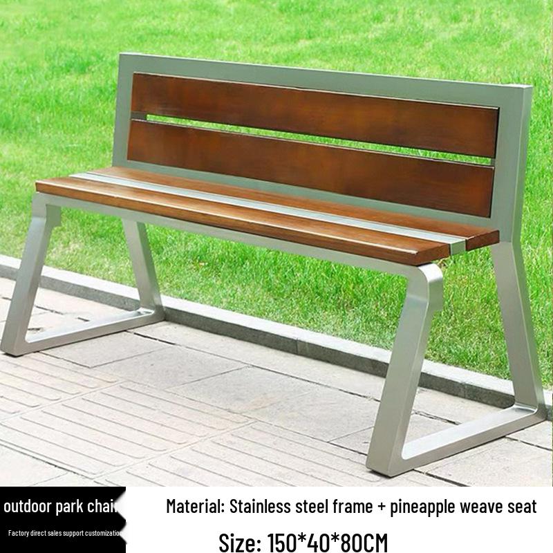 Stainless Steel & Solid Wood Outdoor Anti-Corrosion Park Bench for Garden or Courtyard Use