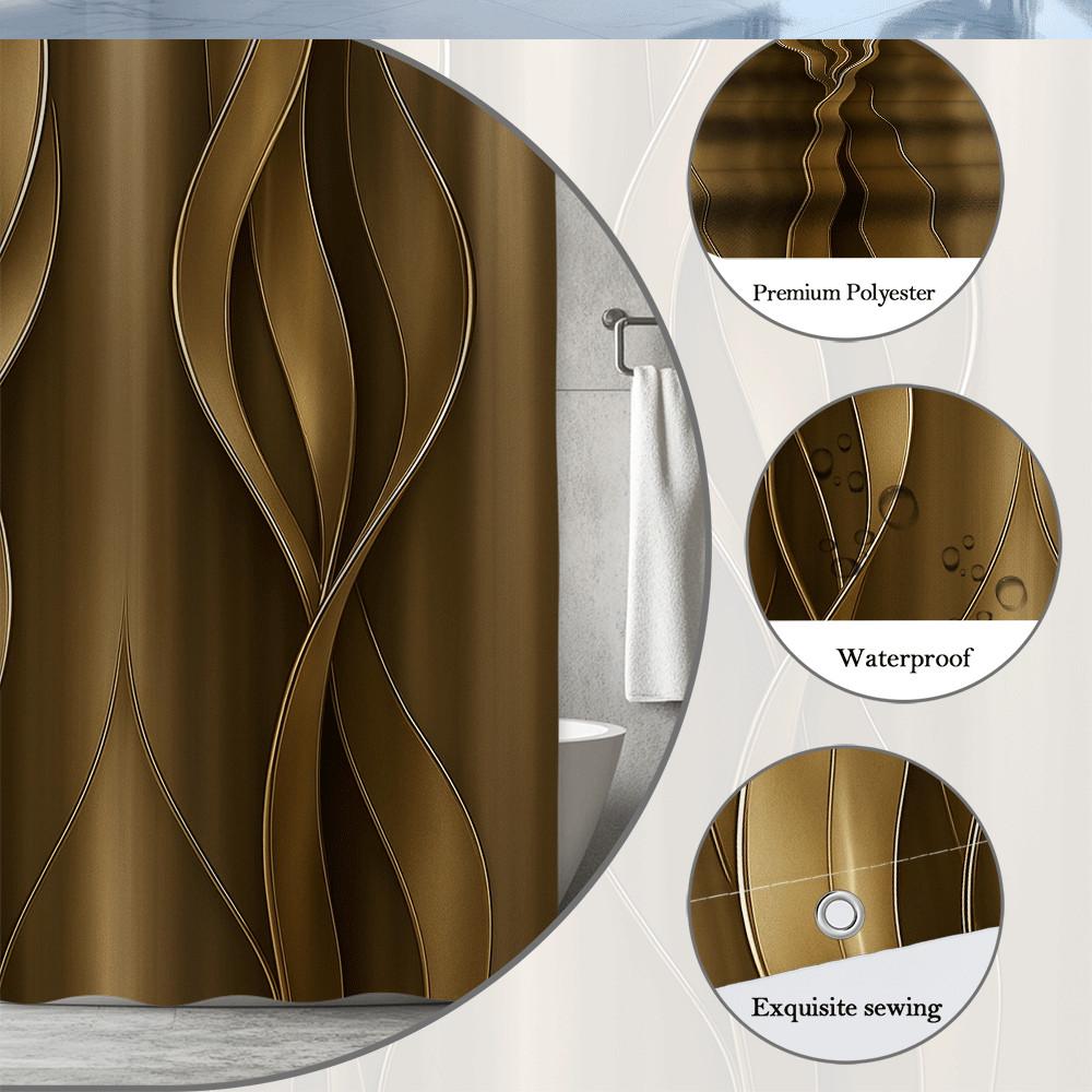 Zlatá Vlna Sprchový Závěs Abstraktní Vzor Moderní Design Luxusní Koupelnová Výzdoba Elegantní Metalická Textura Voděodolný Netoxický