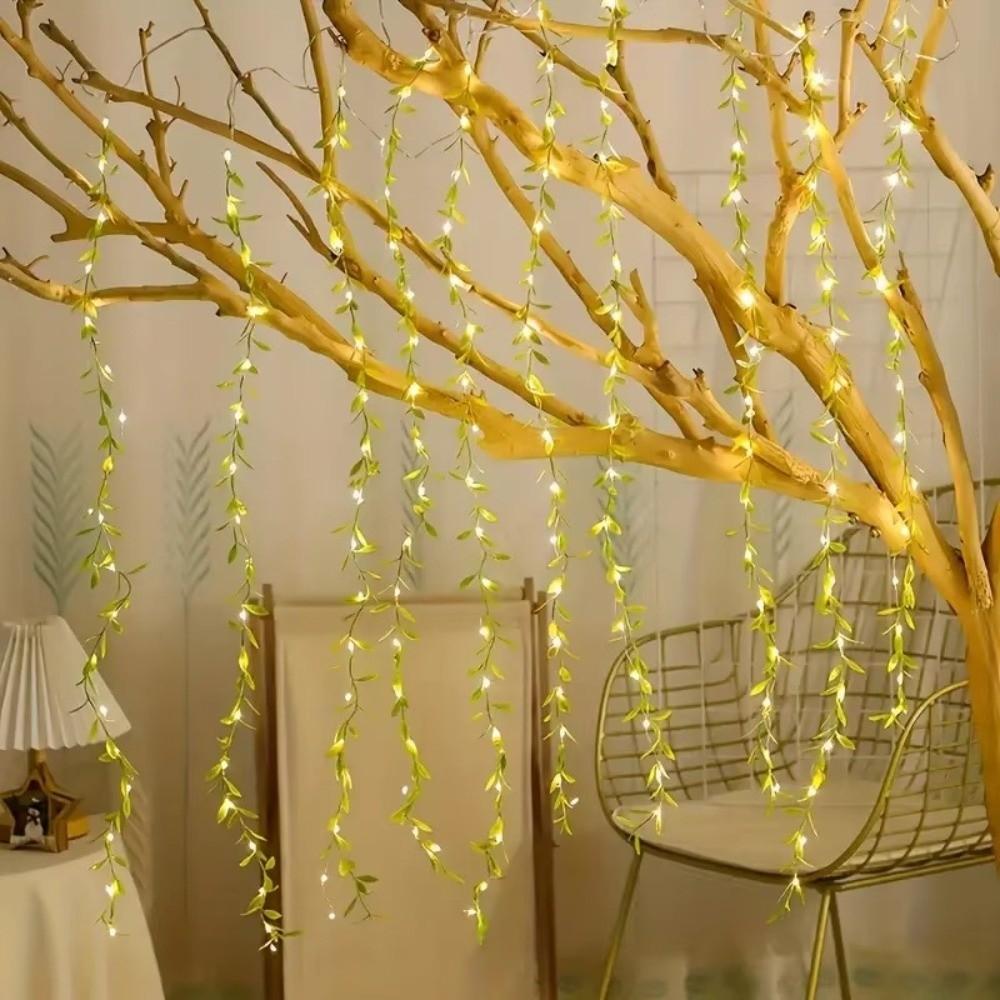 2/5M 20Light Willow Leaf String Lights Always on Battery Box Willow Curtain Lamp Desktop Decoration Artificial Flowers
