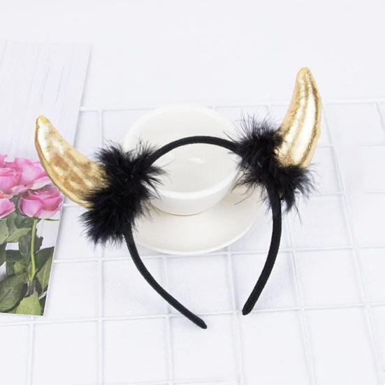 Diadema decorativa de cuerno de diablo de tela de felpa hecha a mano, diseño elástico ligero, aro para el cabello, accesorios para fiestas de cosplay y Halloween