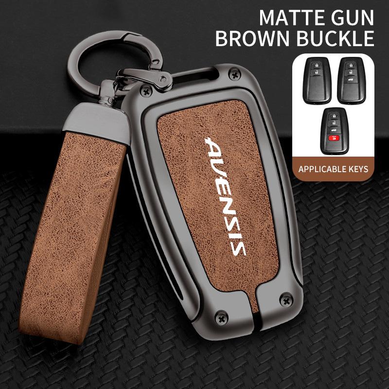 

Zinc Alloy Leather Car Remote Key Case Cover Shell Holder Full Protection Auto Accessories Keychain For Toyota Avensis t25 t27