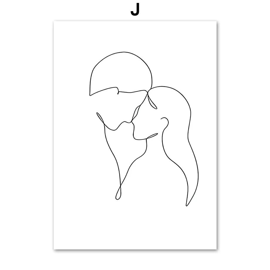 Minimalistische Linien-Paar-Kuss-Wandkunst, Nordische Poster und Drucke, Leinwandbild, Bilder für Wohnzimmer-Dekoration, Schwarz und Weiß