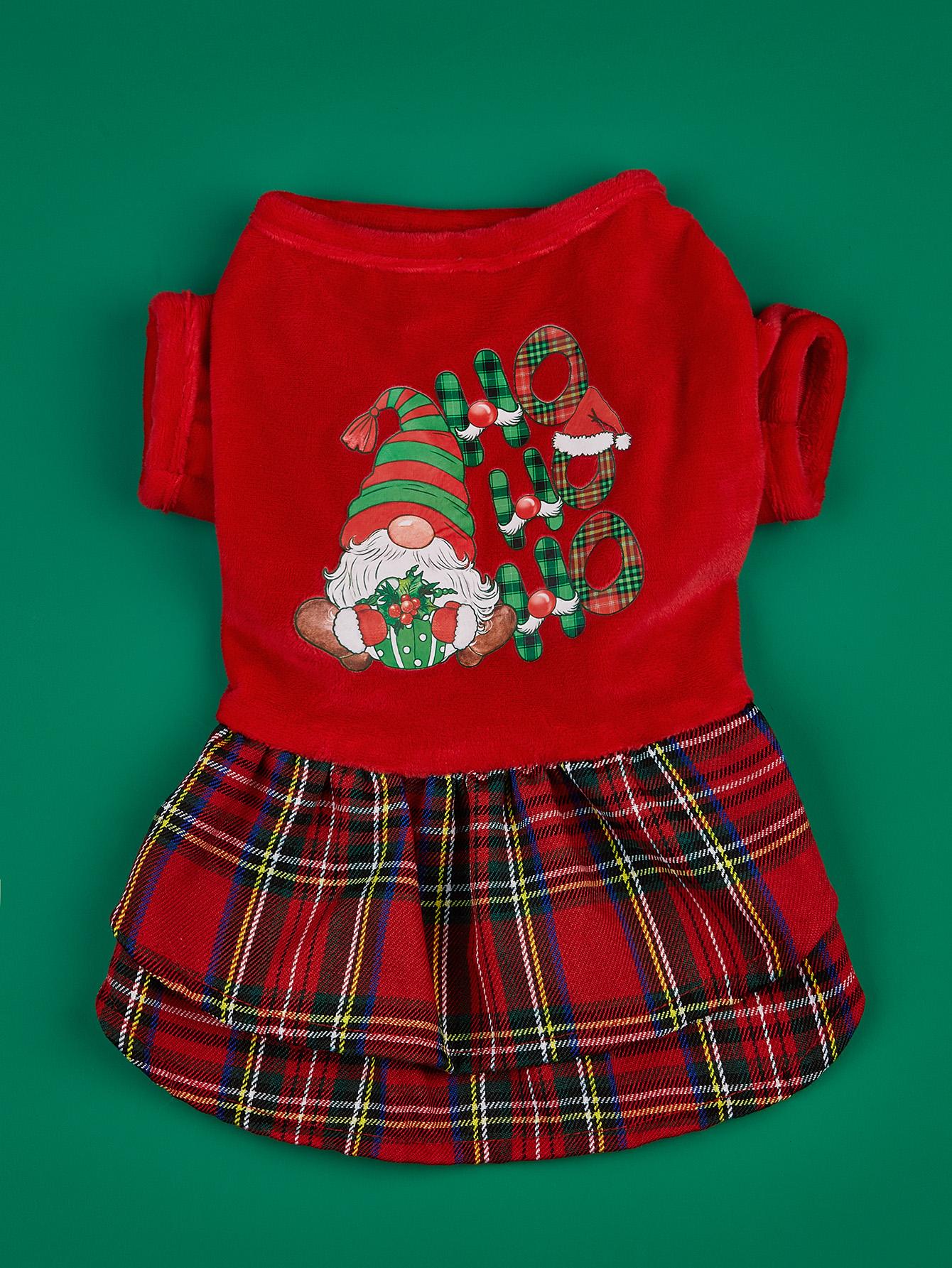 

Dog Christmas Dresses Warm Puppy Clothes with Classical Plaid Printed Costume Dog Xmas Party Outfit for Dog Cats for Winter H XS（old） красный