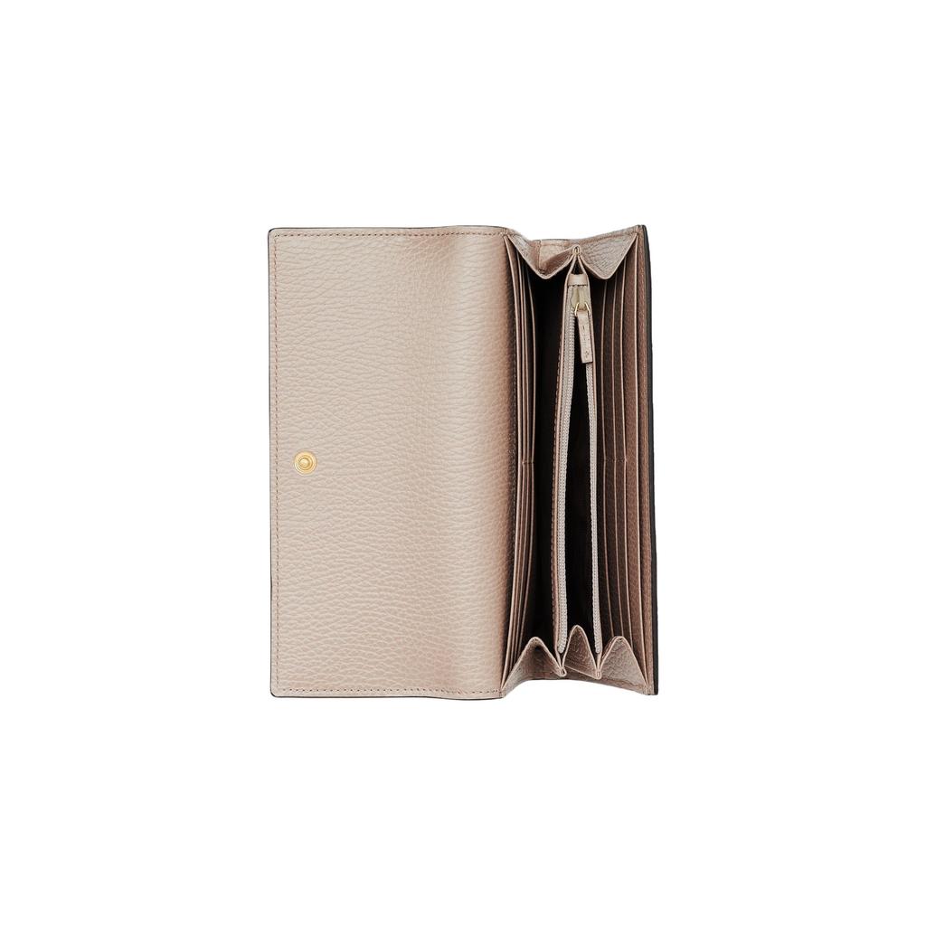 Gucci GG Marmont Gold Logo Snap Closure Long Canvas And Leather Wallet Women wallet Beige Oatmeal 456116AACFE9543