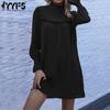 Women's Fashion Summer Spring Solid Color Print Long Sleeve High Neck Casual Dresses