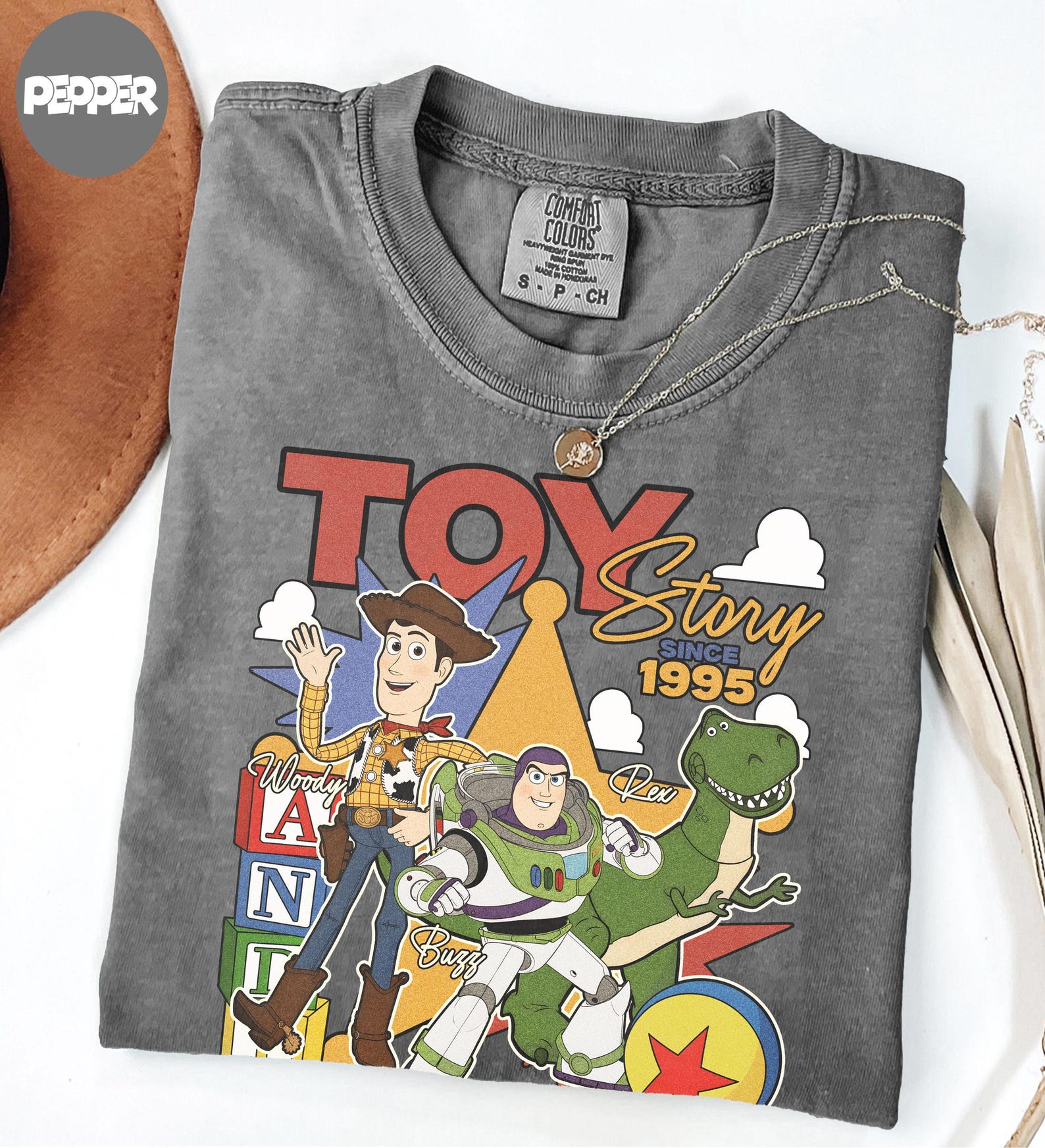 Retro Toy Story 1995 Comfort Colors Shirt, Woody Buzz Rex Graphic Tee XL