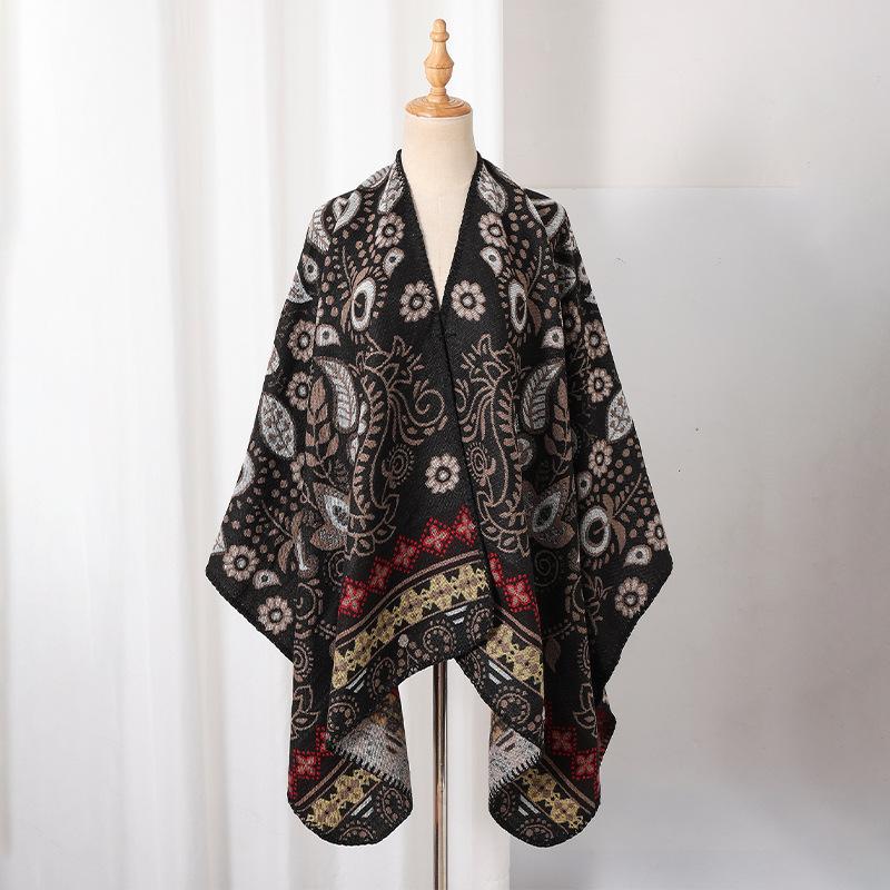 Winter Women Men Scarf Layers Poncho Retro Floral Print Wrap Shawl Scarve Capa Para Mujer Pashmina Cloak New Unisex Lady Male