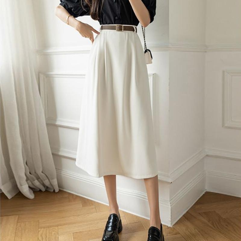 

Летние повседневные юбки с высокой талией, женская мода, корейский стиль, однотонные, универсальные, элегантные, длинные юбки А-силуэта, Faldas XL бежевый