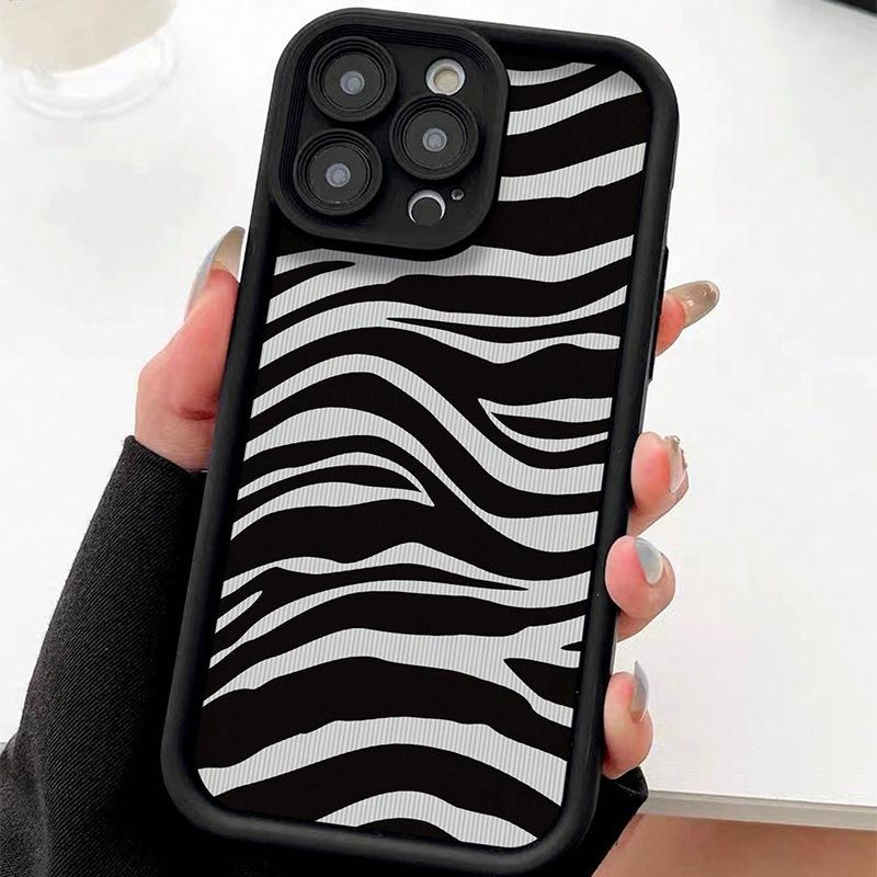 Black zebra pattern is suitable for Apple iPhone17Pro Max mobile phone case 16 all-inclusive 15 light luxury 13 creative 12/11