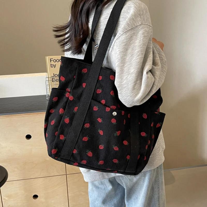 Forest Fresh Corduroy Handbag Sweet and Fashionable Versatile Shoulder Bag Beautiful and Simple Commuter Women's Tote Bag
