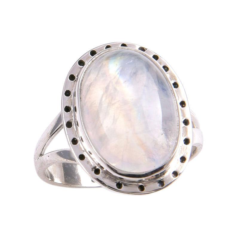 Natural Rainbow Moonstone Gemstone 925 Solid Silver Jewelry Ring Size 7.5 L0c44