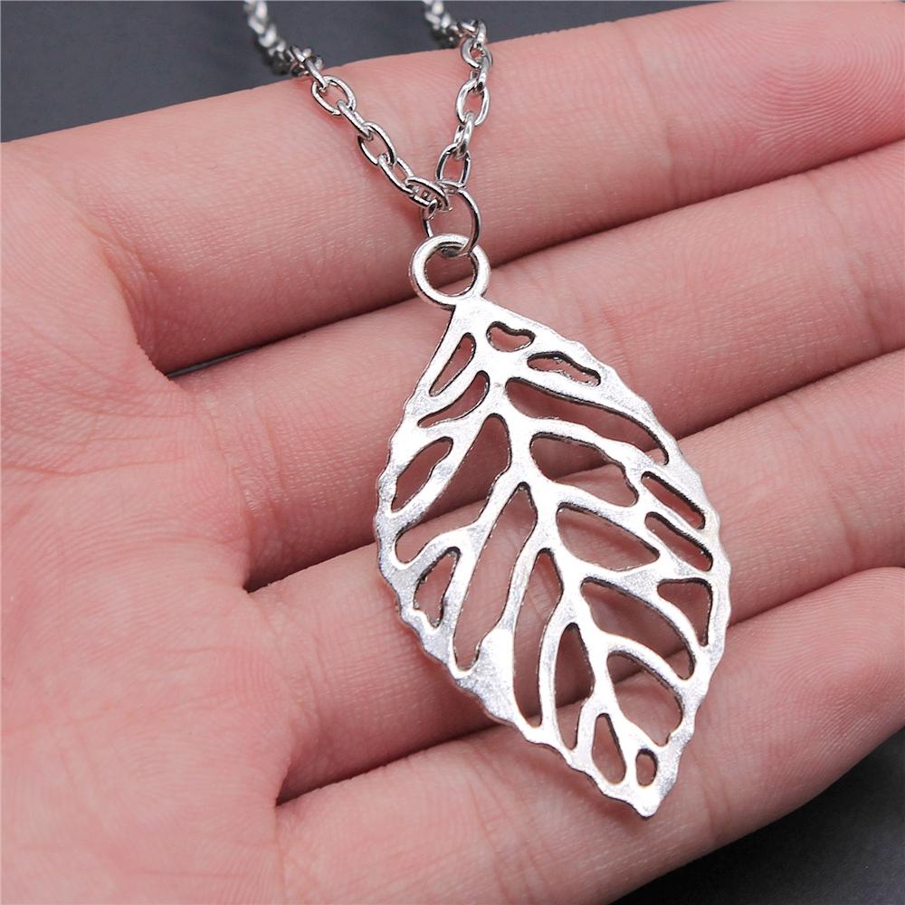 Antique Silver Color Antique Bronze Color Leaf & Branch Pendant Necklace Tree Leaves Necklace For Women Metal Long Chain