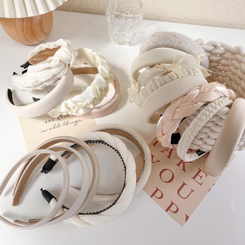 2025 Lace Pearl Fold Hair Bands For Women Korean Style Wide-Brimmed Sponge White Headband  Elegant Hair Band