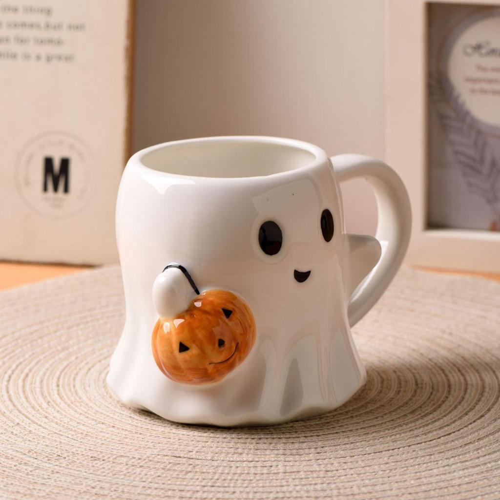 Cute Ghost Water Cup Creative Pumpkin Ceramic Mug Afternoon Tea Coffee Cup Milk Mug Household Drinking Set Halloween Gift