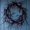 Halloween Black Branch Wreath for Front Door 18 Inch Spooky Gothic Artificial Twig Wreath for Wall Window Halloween Decor