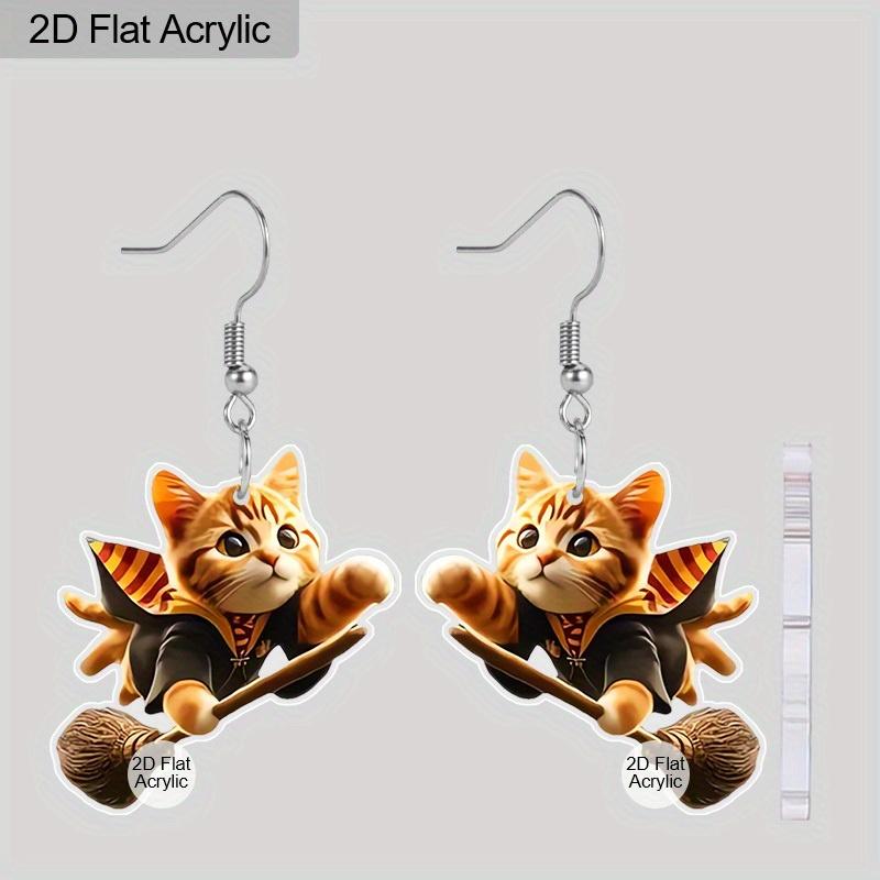 

2D Плоские 1 пара Акриловые Хэллоуин Волшебник Летающая метла Кот Серьги Ювелирное украшение Подарок для женщин