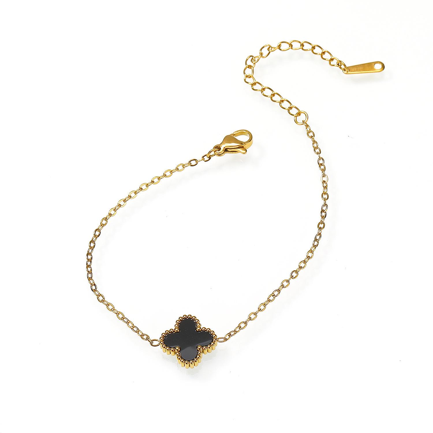 

Титановый стальной двухсторонний перламутровый браслет Lucky Four Leaf Clover, женские нишевые благородные модные украшения для рук