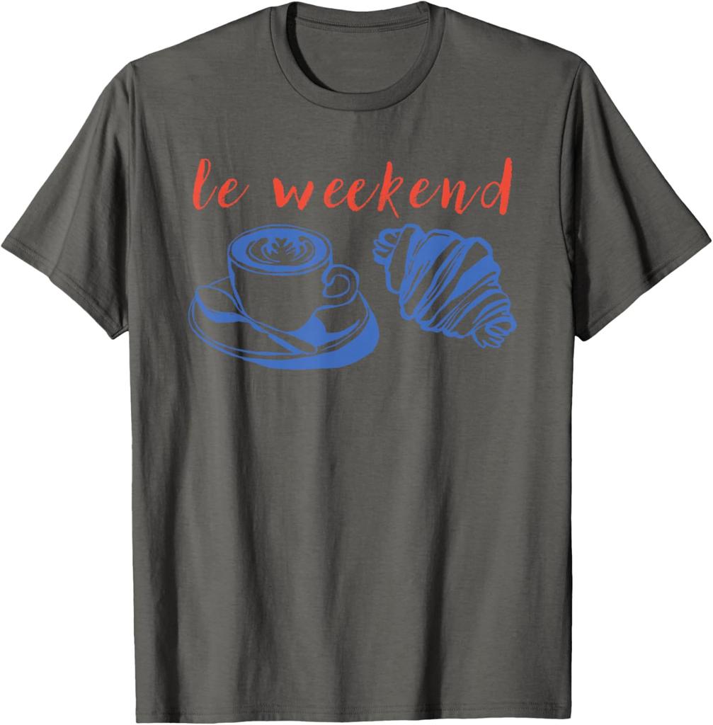 Le Weekend Coffee Croissant Graphic Tee Relaxing Casual Short Sleeve TShirt