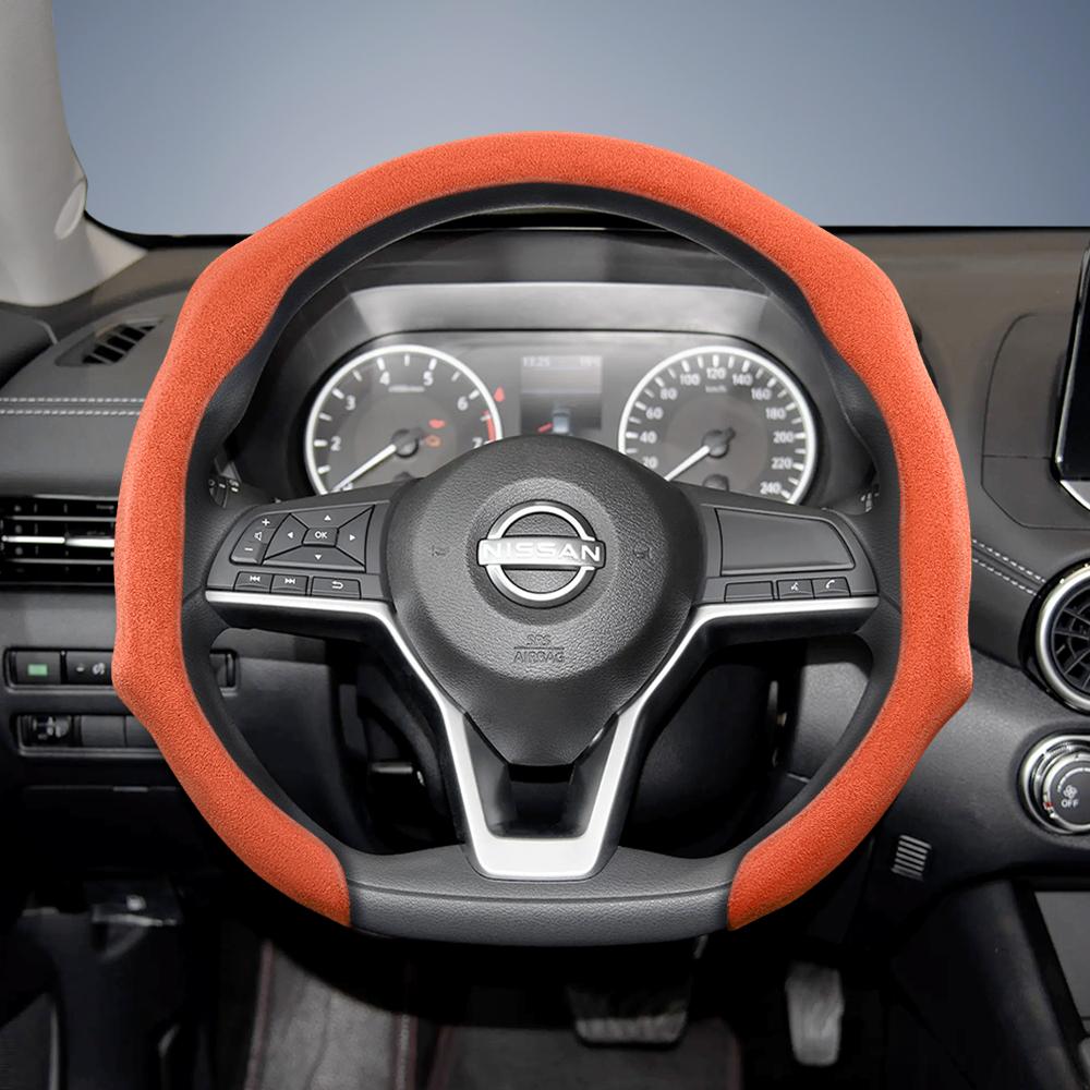 yxkpz10 Suitable for Nissan Premium Suede Snap-On Steering Wheel Cover, Non-Slip and Durable, Round and D-Shaped Steering Wheel Available for Qashqai