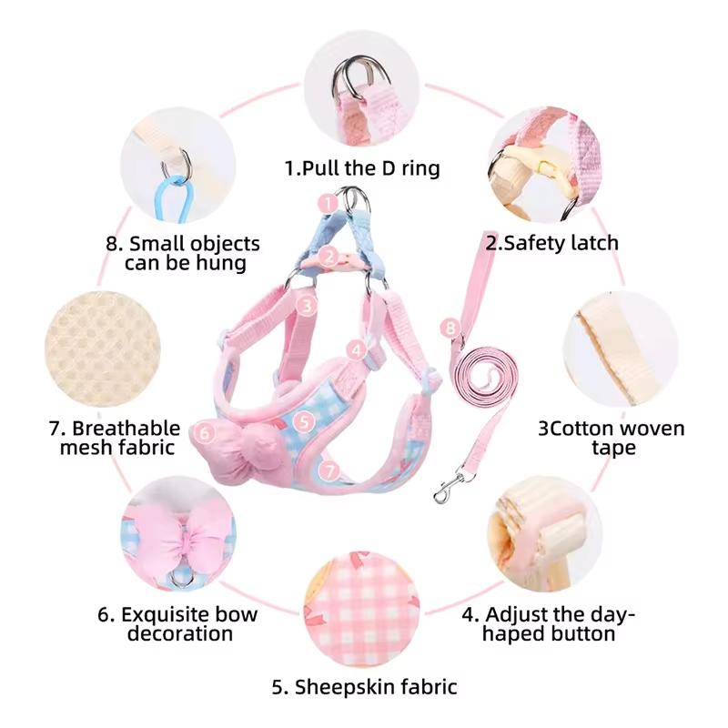 Puppy Strap Set Adjustable Dog Cat Harness Vest French Bulldog Chihuahua Pug portable Outdoor dog walking adjustable pet supplie