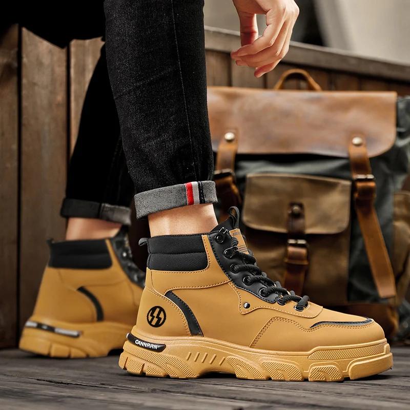 =Ankle Boots Men Men's Safety Shoes Genuine Leather Men's Motorcycle Boots Luxury Shoes High Quality Mens Shoe Casual Sneakers