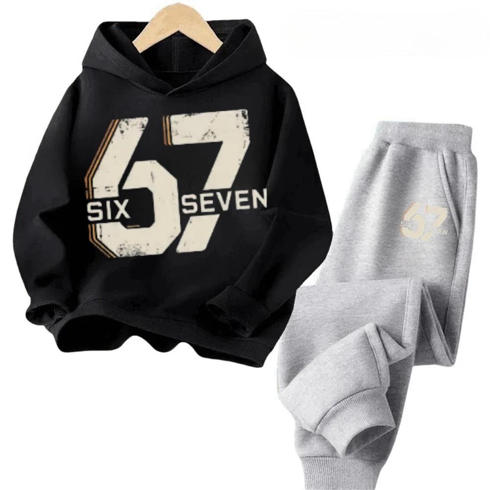 67 Chic Children's Hoodies Set Korean Streetwear Block Tracksuit Fashion Comfortable Kids Sweatshirt 2 Pcs Sets Pant Suit