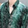 Lapel Long-sleeved Snakeskin Pattern Shirt Men Long-sleeved Slim-fitting Drape Personalized Floral Shirt Ice Silk Free-iron Top