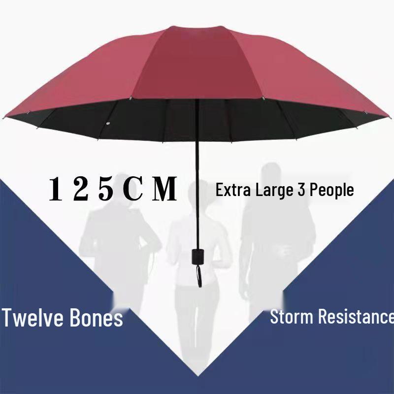 Dual-Use Extra Large Folding Umbrella - 12 Ribs for Sun and Rain Protection