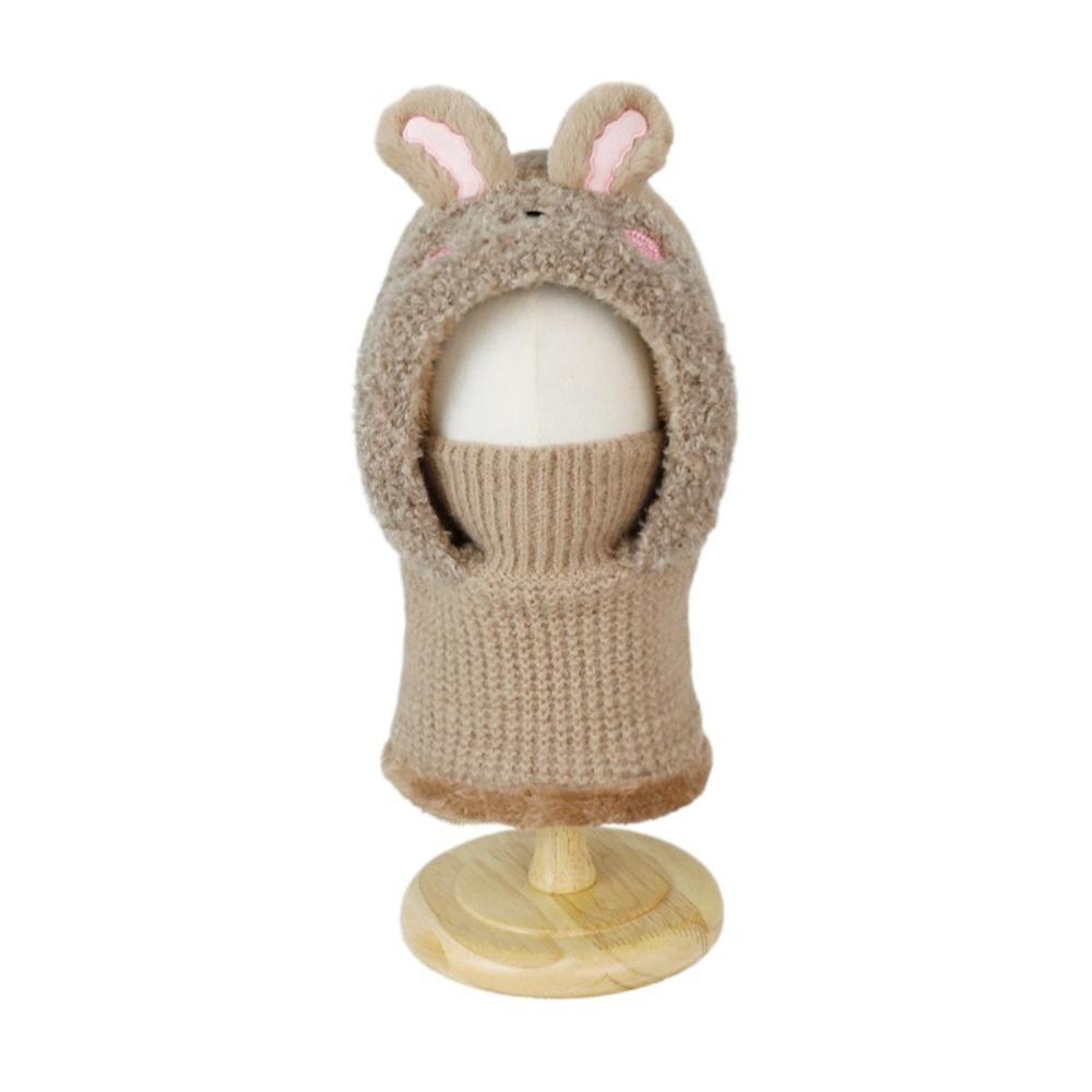 

Warm Ears Rabbit Ear Winter Hat Knitted Beanie Face Guard Neck Warmer Pullover Cap Children Bonnet хакі