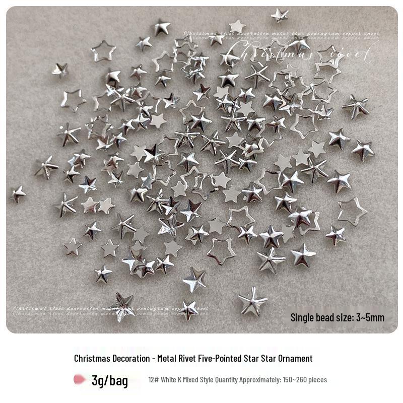 3D Hollow Gold & Silver Five-Pointed Star Metal Rivets for Christmas Nail Art