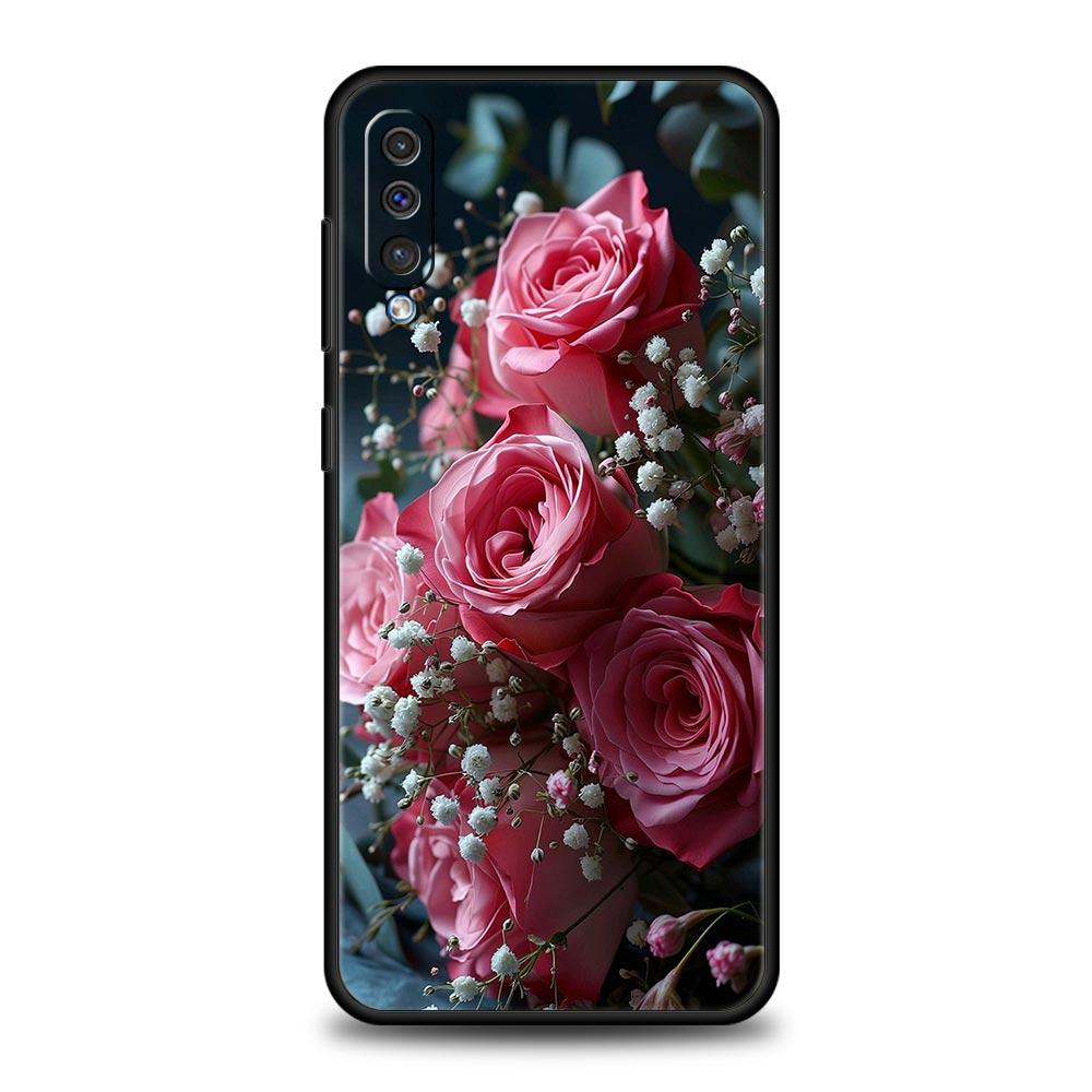 Case For Samsung A24 A12 A14 A32 A50 A70 A20E A20S A10S A22 A40 A34 A54 A42 A52 5G A02S A04s Cover Beautiful Red Rose Flowers