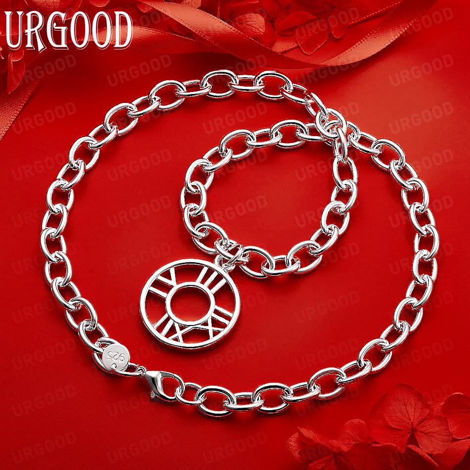 925 Sterling Silver Simple Openwork Art Disc Necklace - Banquet Gift Jewelry 45CM